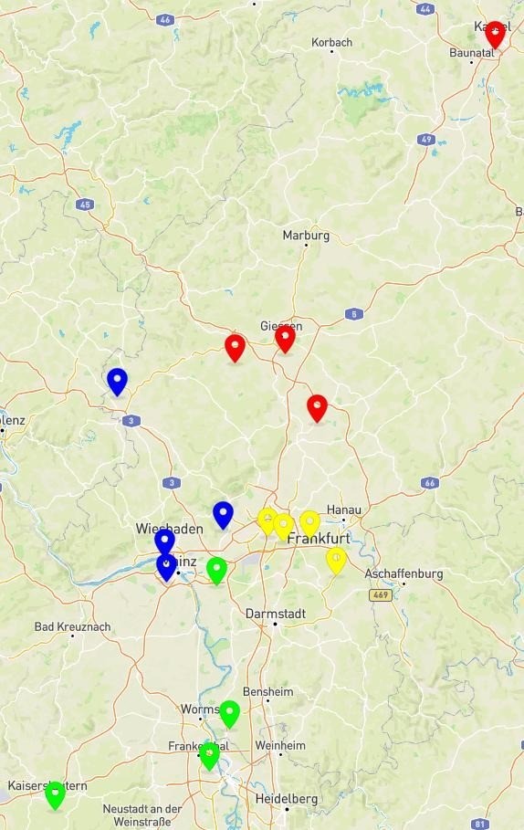 The picture shows the optimal solution (shortest total travel distance) for 16 youth teams playing against each other in 4 x 4 groups